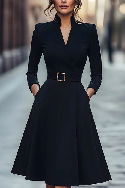 V-Neck Long Sleeve Midi Dress - view 4
