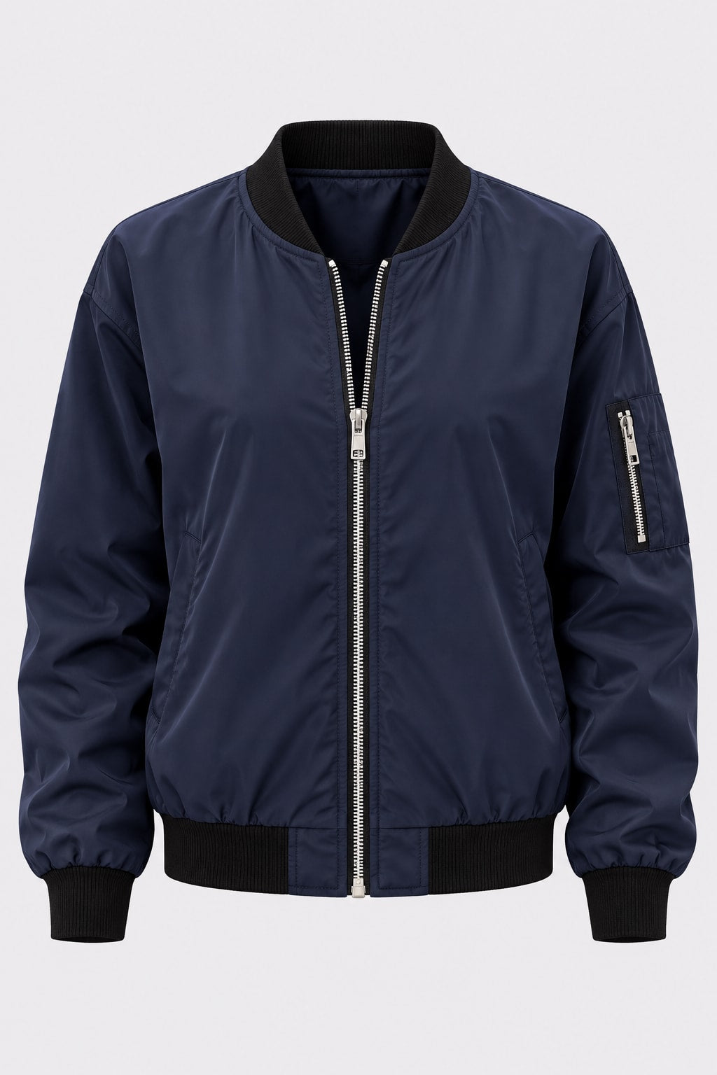 Woven Bomber Jacket Casual Zip Front - 1