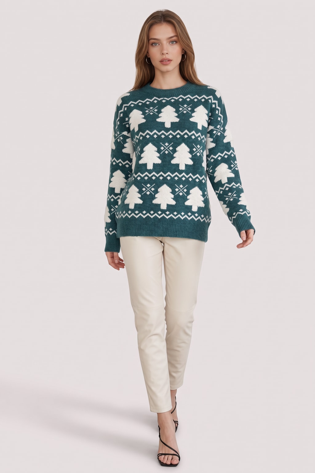 Knit Holiday Sweater with Textured Festive Motifs - 2