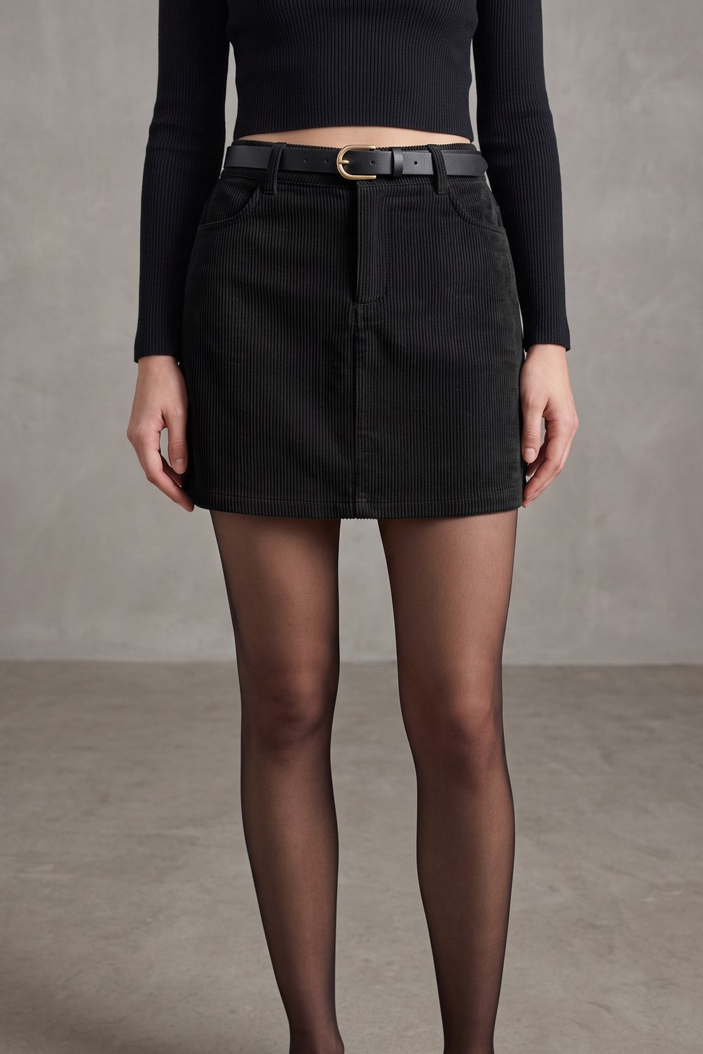 Corduroy Mini Skirt With A-Line Cut - 3