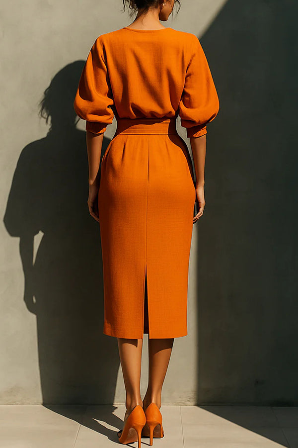 Puff Sleeve High-Waisted Midi Dress - view 4