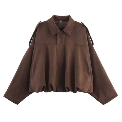 Faux Suede Oversized Jacket with Pockets - view 8