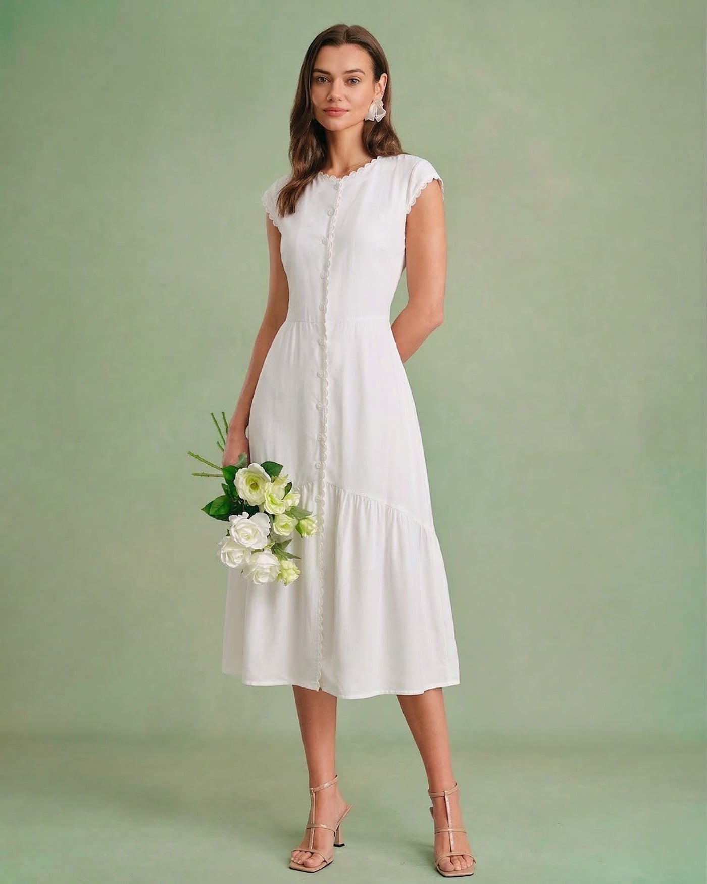 Lapel V-Neck Midi Dress With Ruffle Hem - view 2