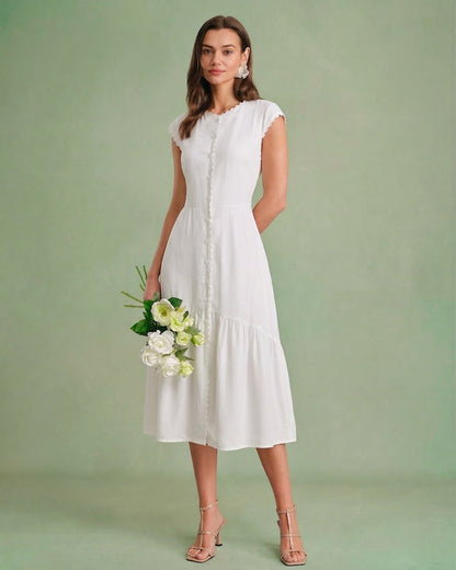 Lapel V-Neck Midi Dress With Ruffle Hem - view 2