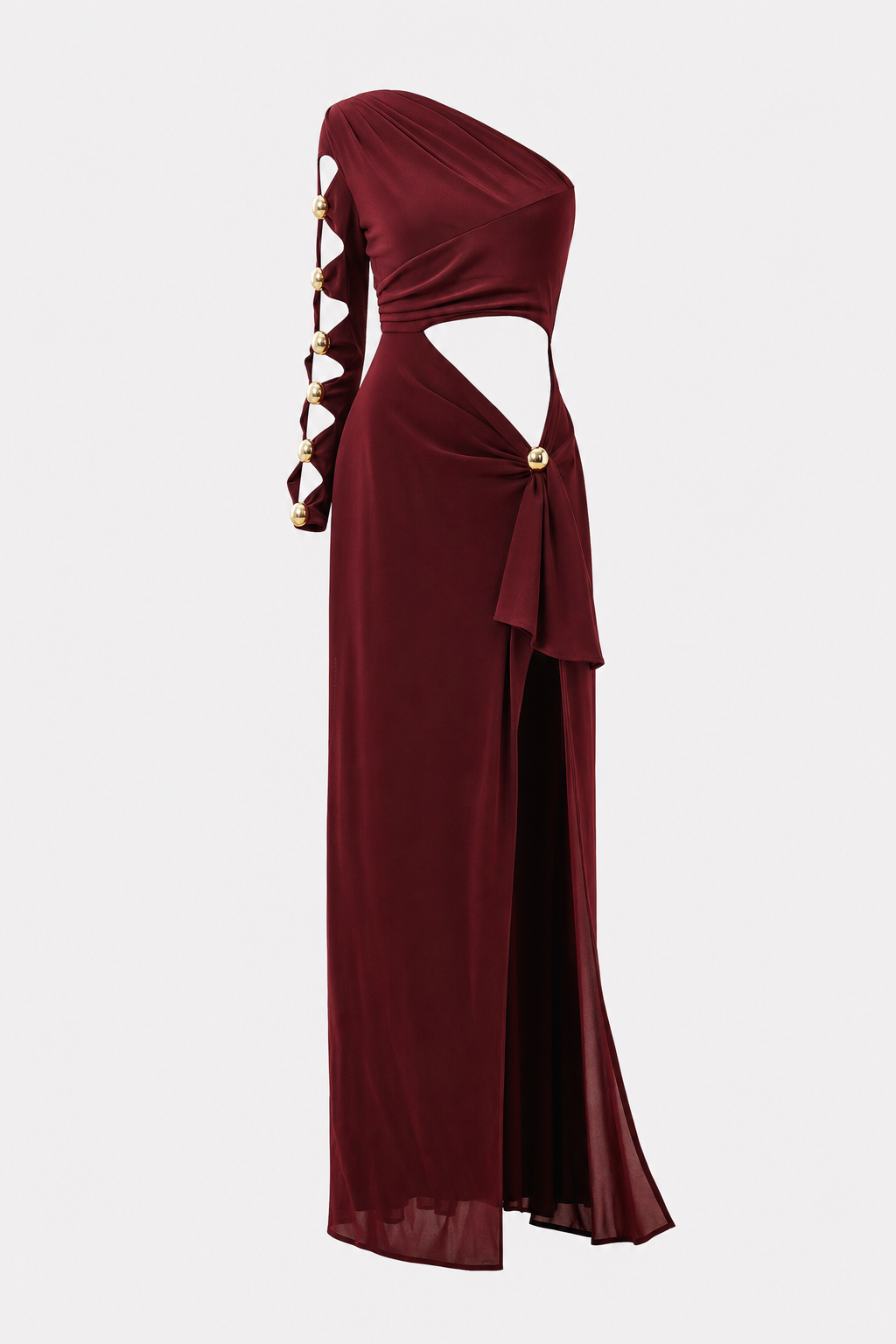Burgundy One-Shoulder Cutout Maxi Dress