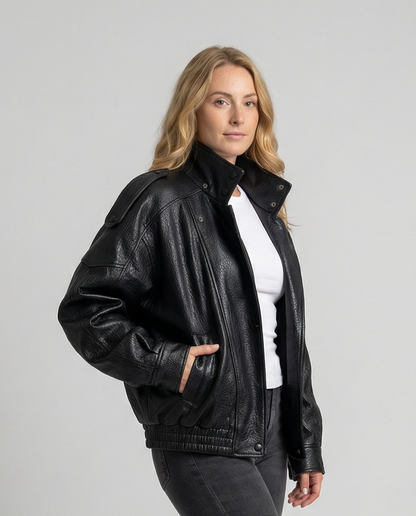 Leather Jacket with Wide Notch Lapel - view 3