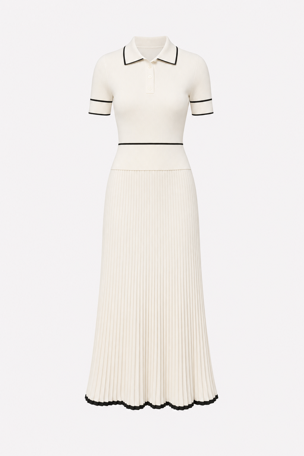 Beige Ribbed Knit Top and Pleated Maxi Skirt Set