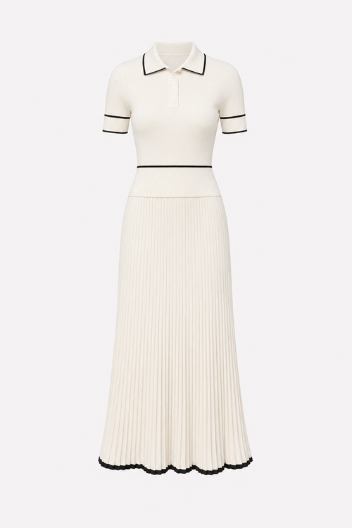 Beige Ribbed Knit Top and Pleated Maxi Skirt Set