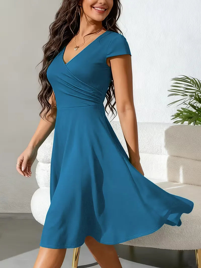 Stretch V-neck fit and flare midi dress - view 26