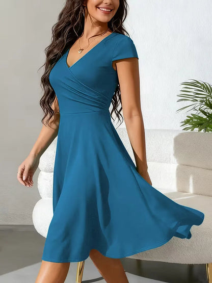 Stretch V-neck fit and flare midi dress - view 26