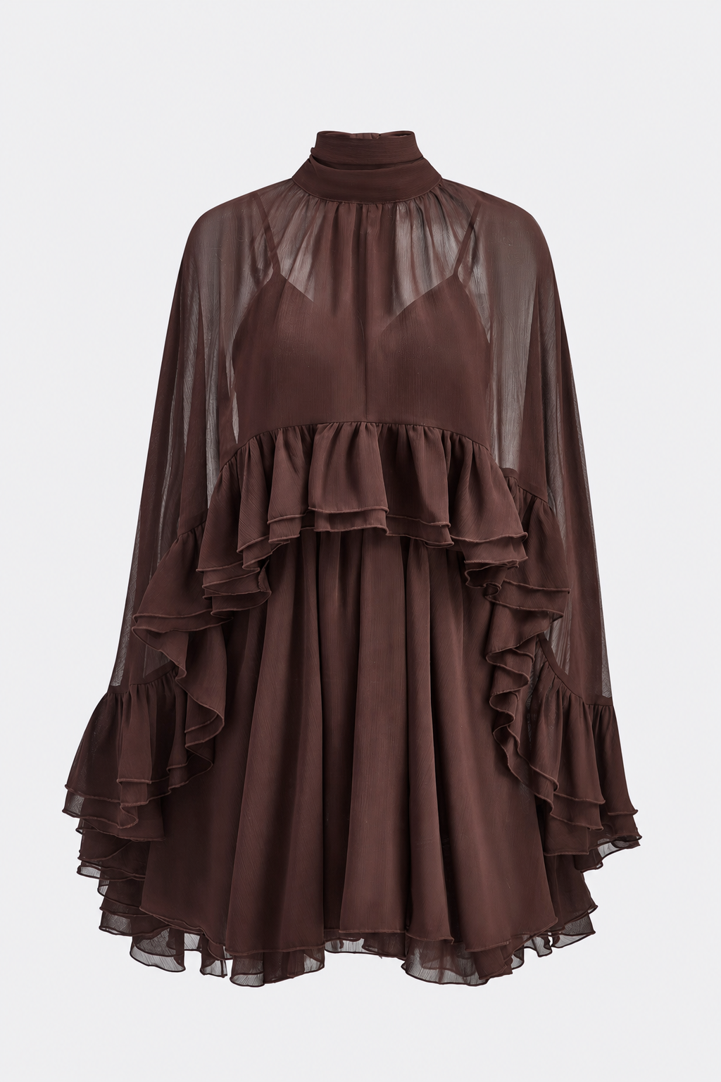 Chiffon Mini Dress with Ruffle Cape Overlay - view 5