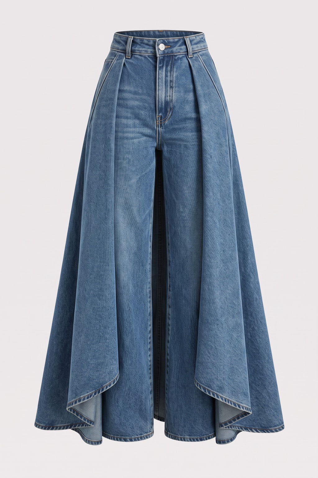 Denim Wide-Leg Jeans With High-Waist Overlay - 1