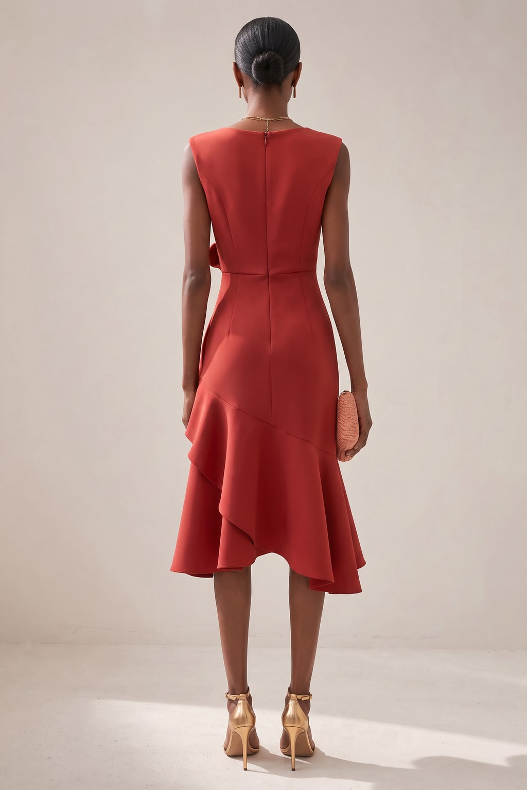 Satin Midi Dress With Asymmetric Draped Detail - 3