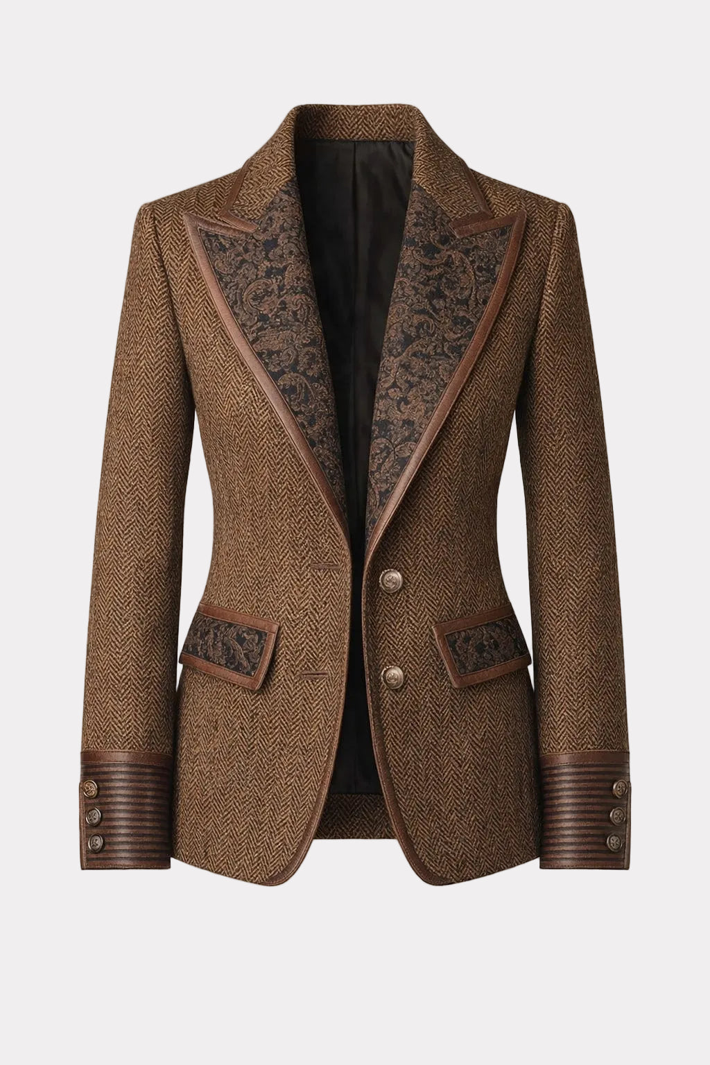 Tweed Long Sleeve Blazer With Printed Panels - 1