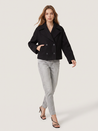 Cropped Double-Breasted Blazer, Pointed Lapels - view 8