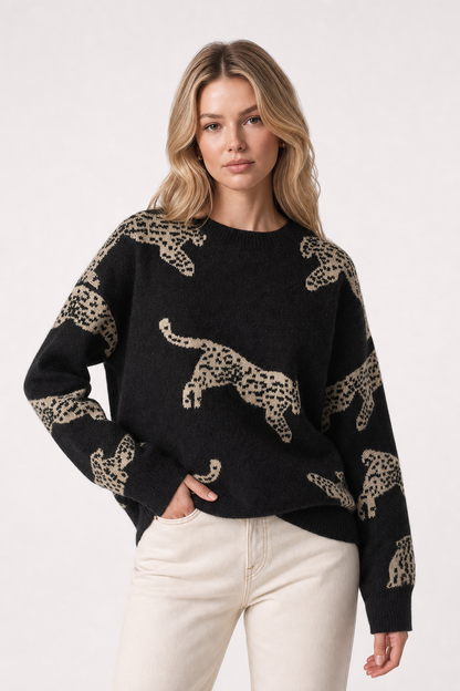 Leopard Print Knit Sweater - view 3