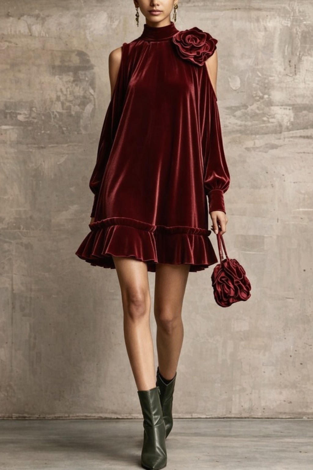 Synthetic Fiber Mini Dress With 3D Rose Applique Hem - 4
