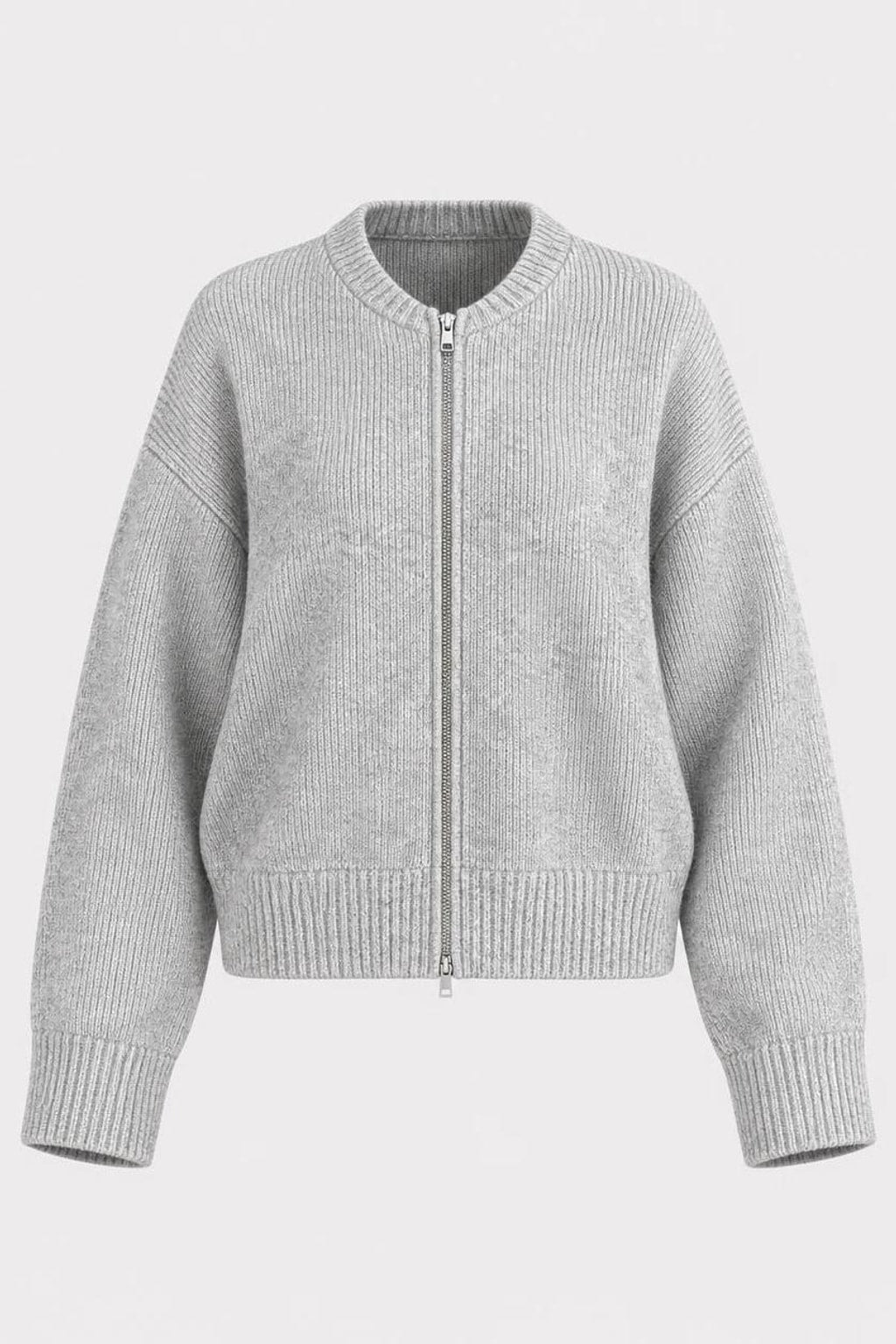 Polyester Zip-Up Cardigan With O-Neck Collar - 1