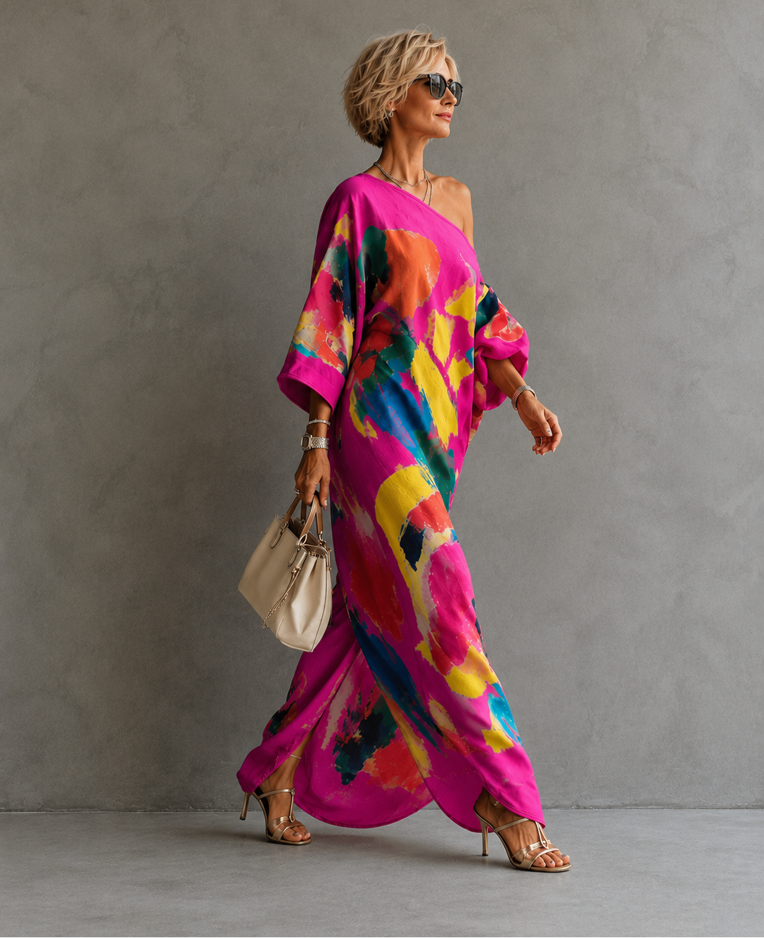 Textured abstract print one-shoulder maxi dress - view 6