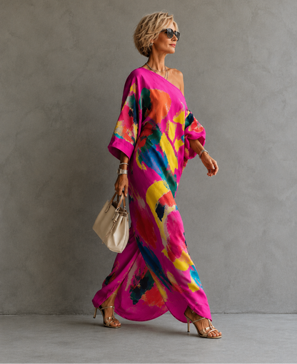 Textured abstract print one-shoulder maxi dress - view 6