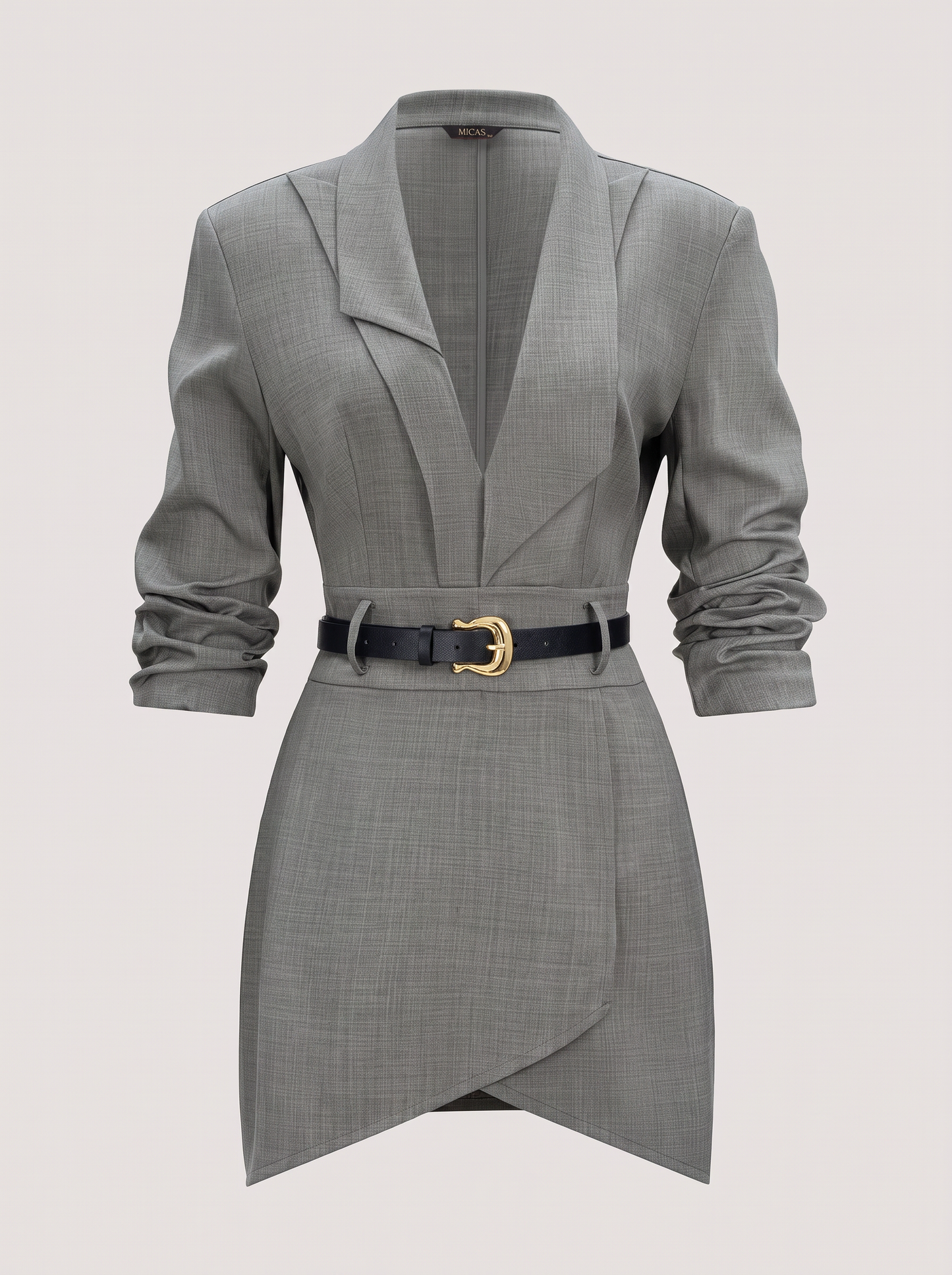 Belted Mini Dress With Notched Lapel