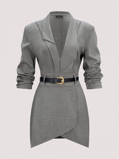 Belted Mini Dress With Notched Lapel