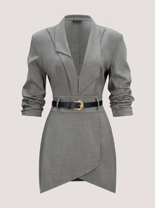 Belted Mini Dress With Notched Lapel
