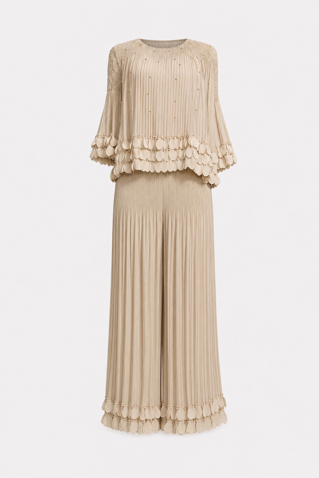 Floral Beaded Pleated Set - 1