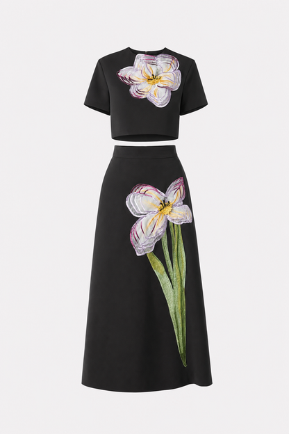 Terylene Floral Applique Top and Skirt Set - view 6