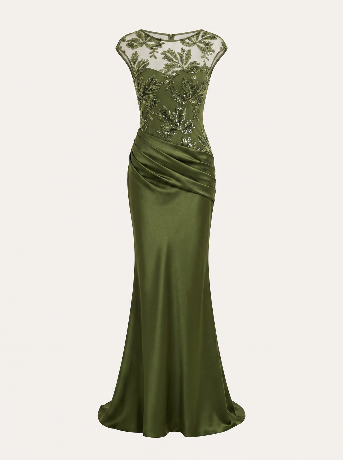 Green Sequin Satin Mermaid Maxi Dress