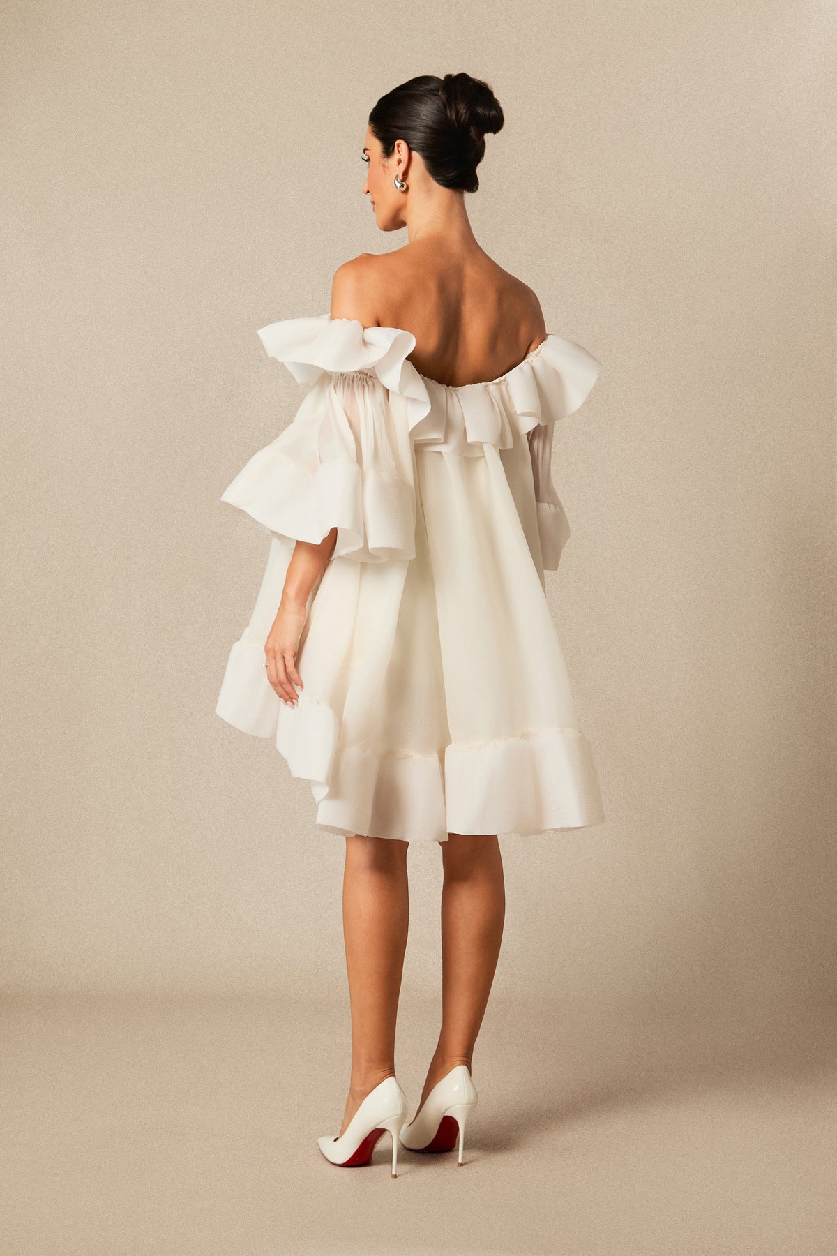 Off-Shoulder Ruffle Mini Dress With Puff Sleeves - view 4