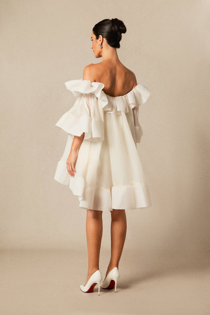 Off-Shoulder Ruffle Mini Dress With Puff Sleeves - view 4