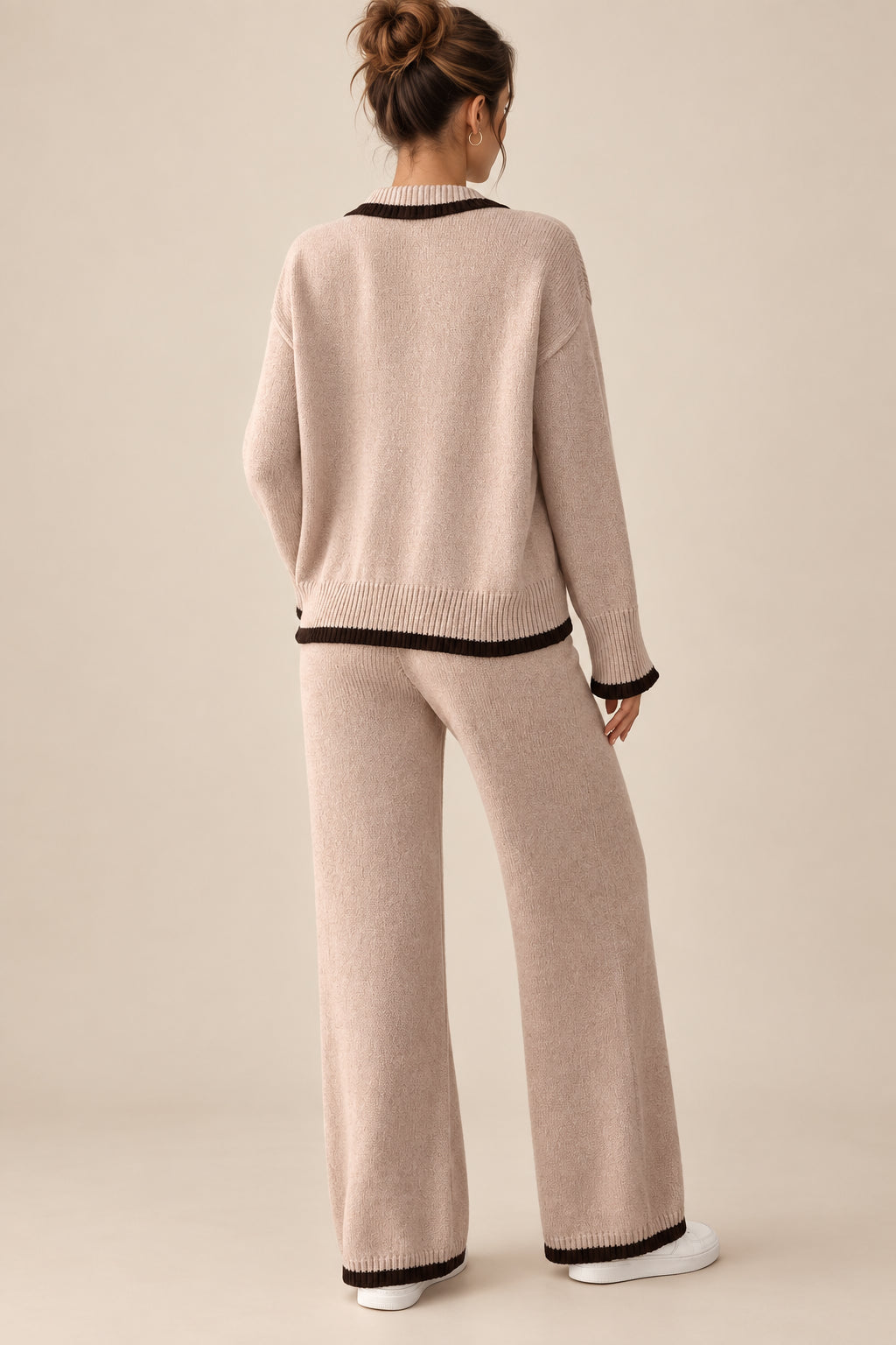 Polyester Two-Piece Pants Set With Contrast Trim - 3