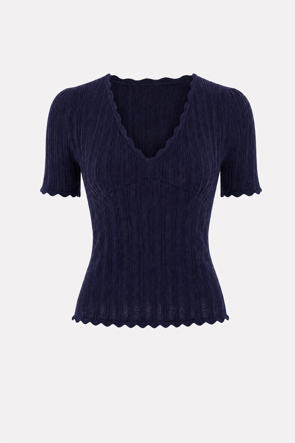 Navy V-neck textured knit sweater