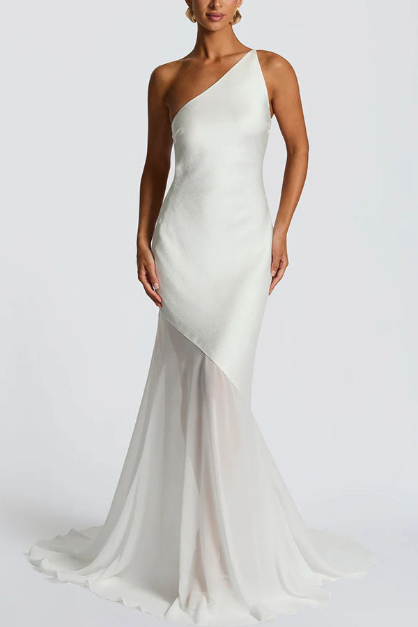 Satin one-shoulder maxi dress with open back - view 3