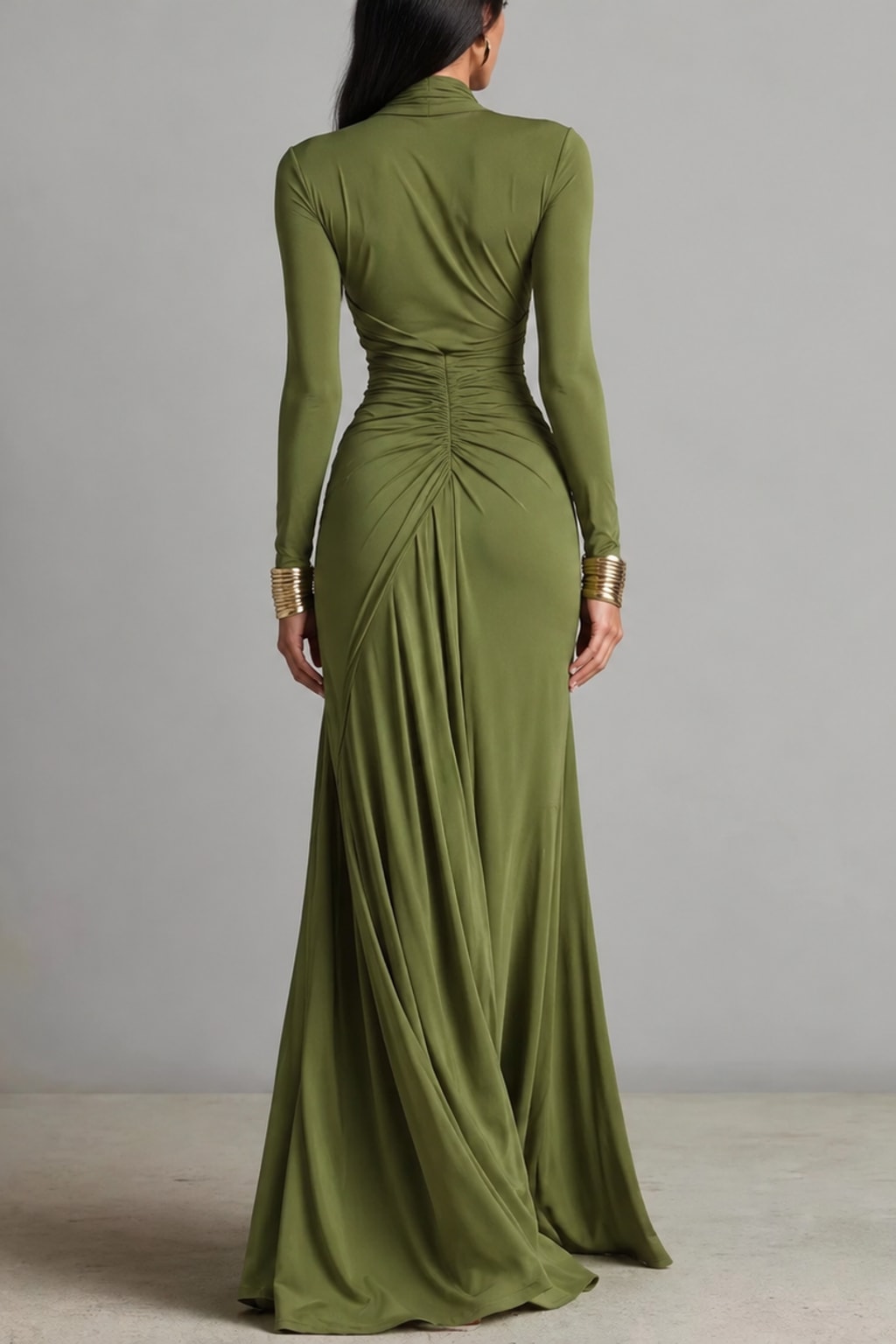 Polyester Maxi Dress V-Neck Wrap Gown - 3