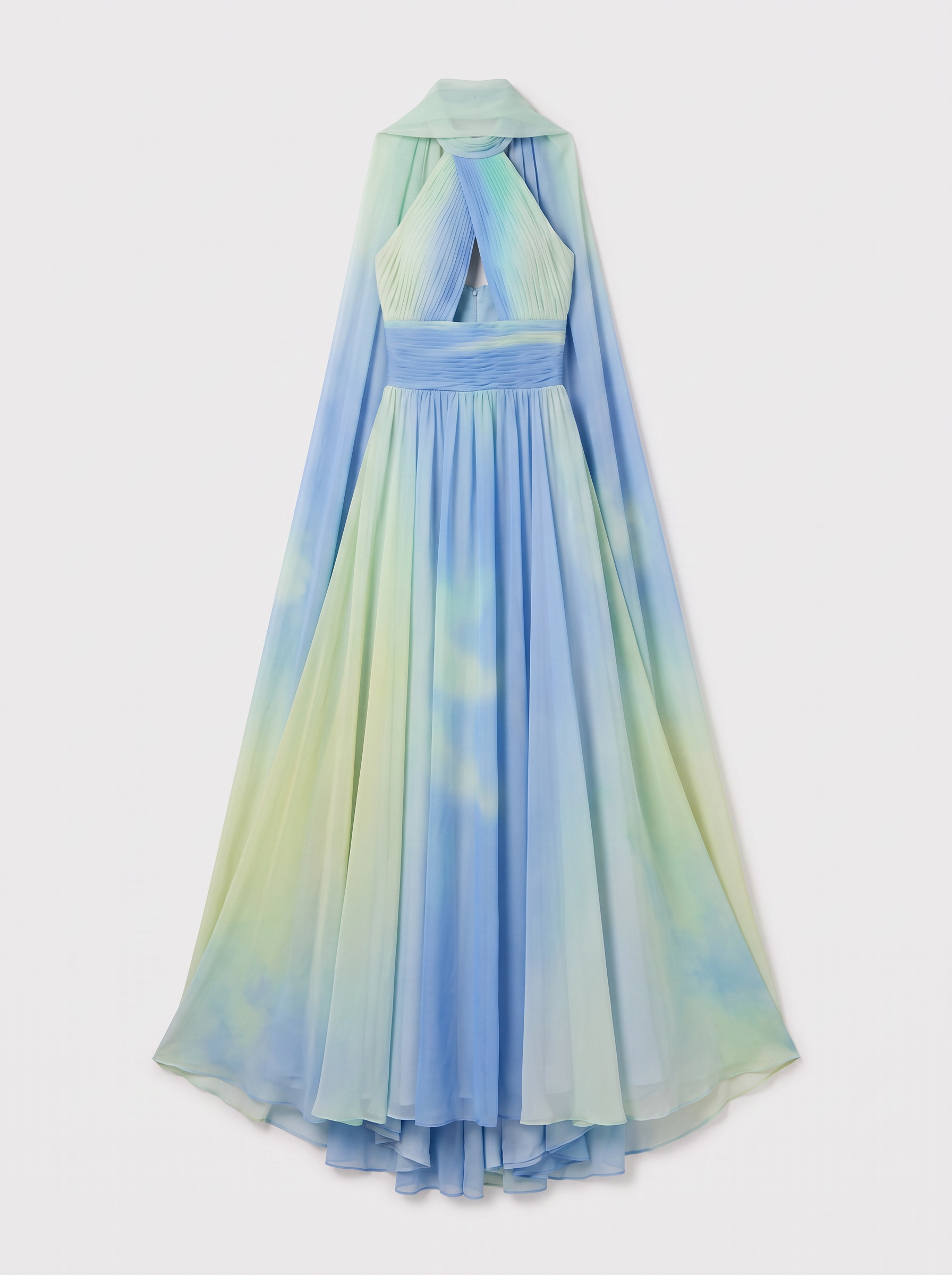 Ombre Chiffon Maxi Dress With Cape Scarf