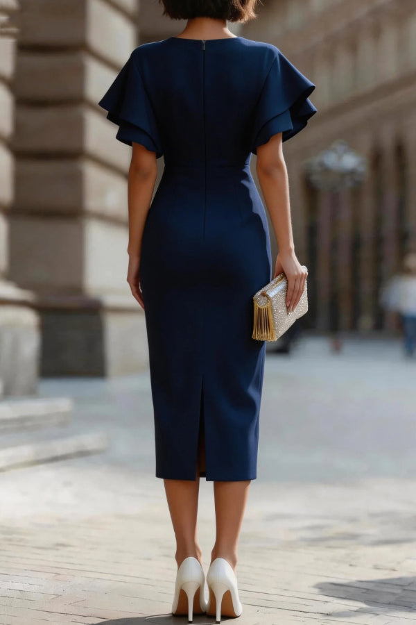 Ruffle Sleeve Slim Fit Midi Dress - view 9