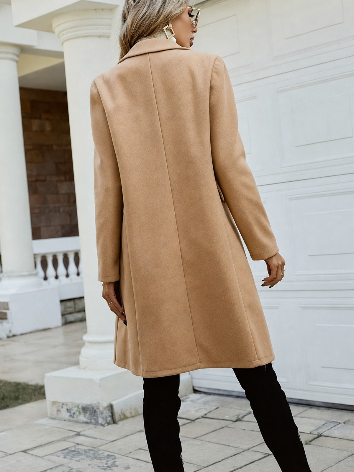 Elegant Mid-Length Double-Breasted Coat With Tailored Waist Fit - 7