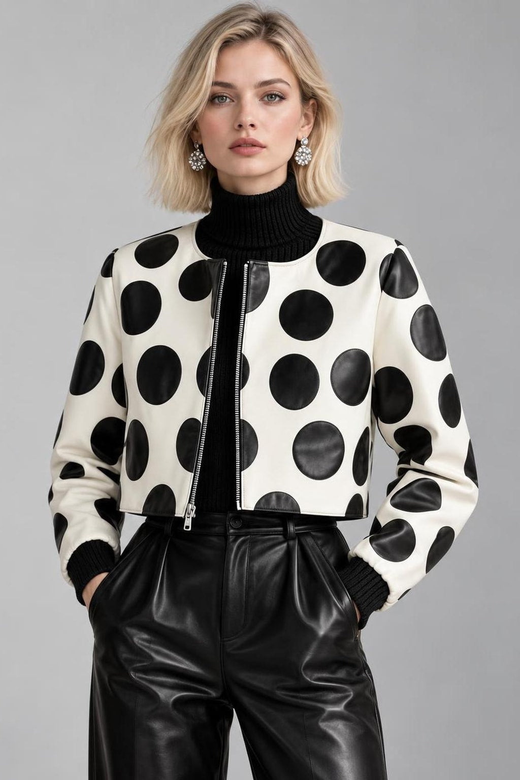 Polyester Zip-Front Jacket - Black And White - 2
