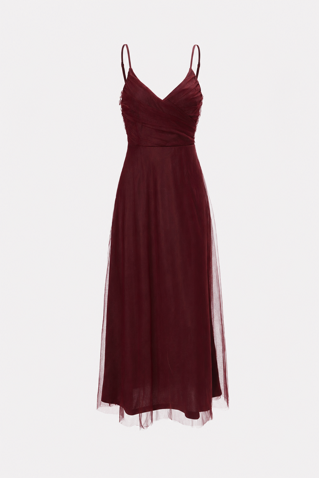 Wine red V-neck mesh maxi dress