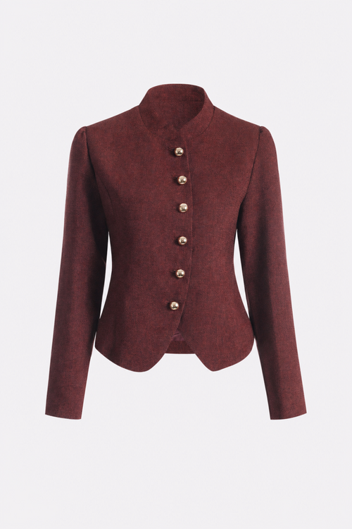 Burgundy Tweed Blazer with Puff Sleeves