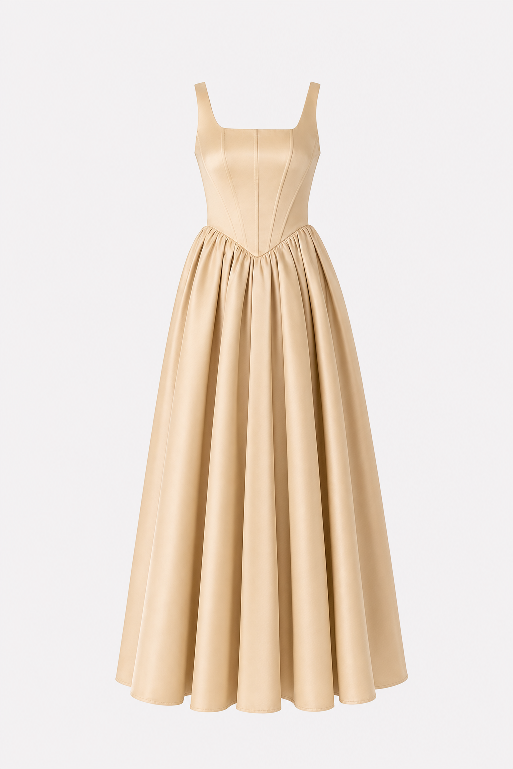 Khaki satin square neck corset maxi dress