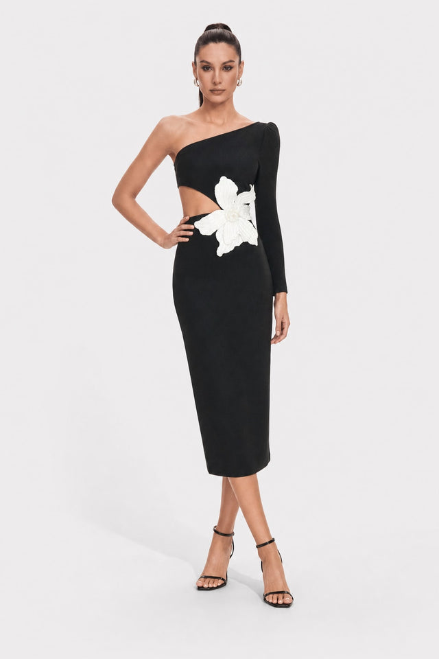 Fitted Midi Dress with One-Shoulder Sleeveless Cut - 2