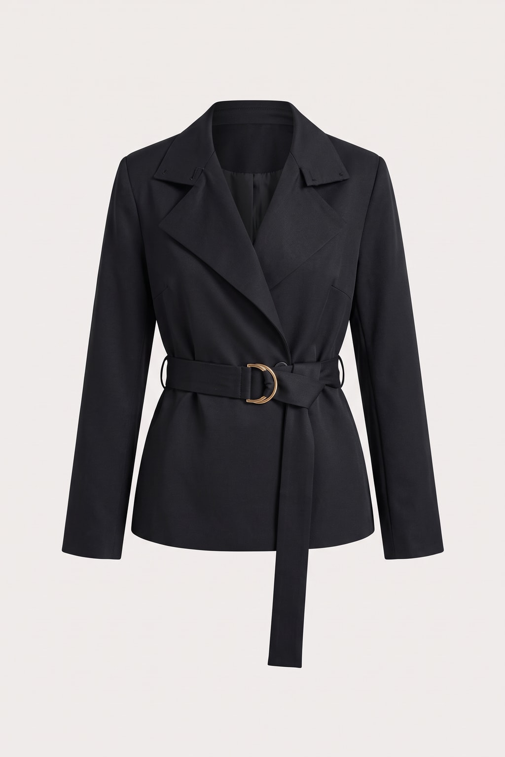 Navy Cotton Blend Trench Coat With Belted Waist - 1