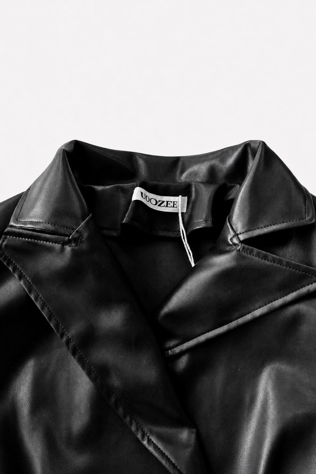 Faux Leather Notched Collar Jacket - 8