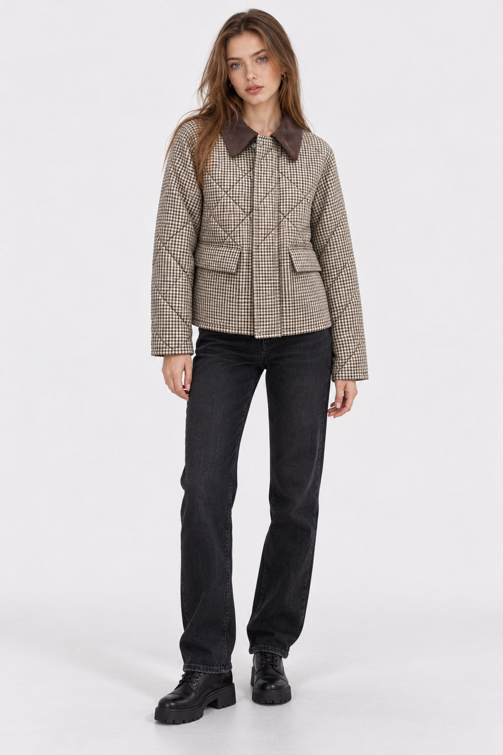 Quilted Jacket Lapel Cropped Winter Coat - 6