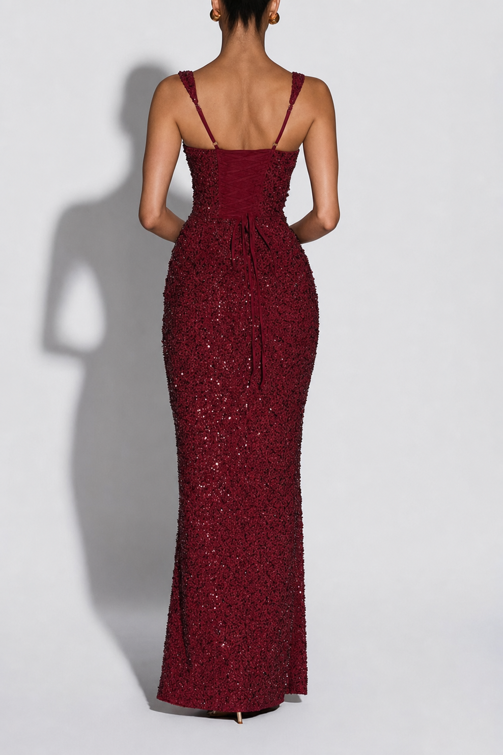 Sequin chiffon maxi dress with lace-up back - view 5