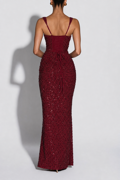 Sequin chiffon maxi dress with lace-up back - view 5