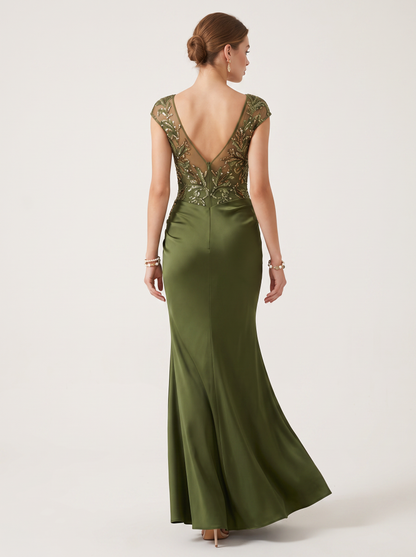 Green Sequin Satin Mermaid Maxi Dress - view 2